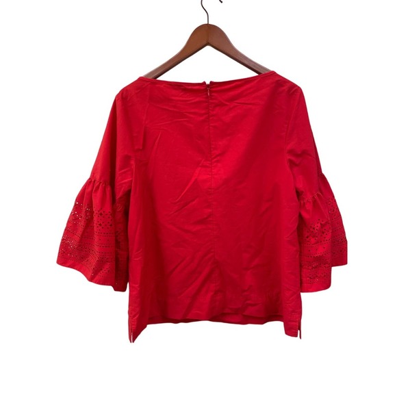 Lauren Ralph Lauren Red Top Laser Cut Bell Sleeves Large - Picture 2 of 8